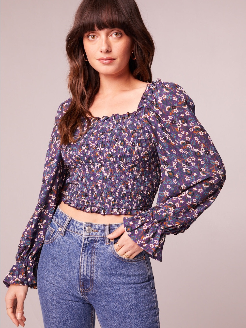 NWT Band of the Free Agathe Purple Floral Smocked Top